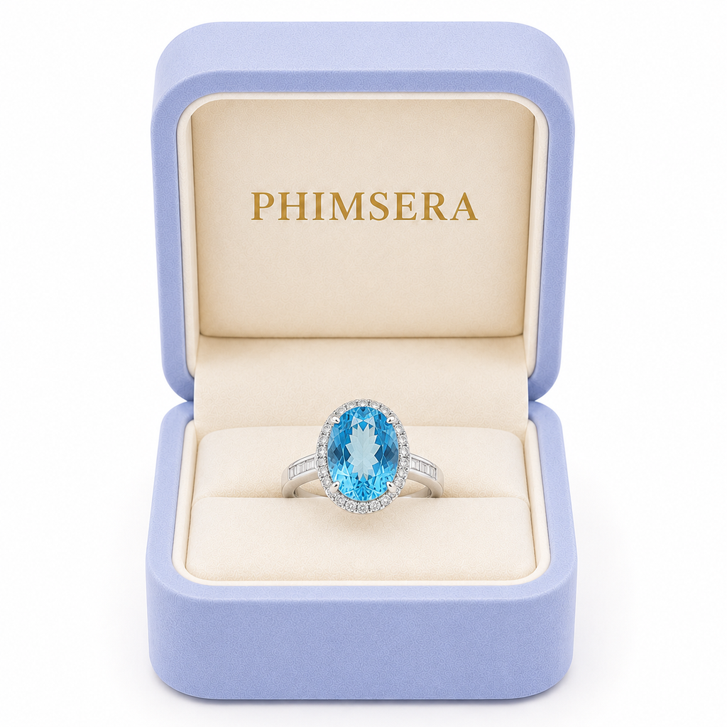 Swiss Blue Topaz Gemstone Ring 10x14mm 9CT