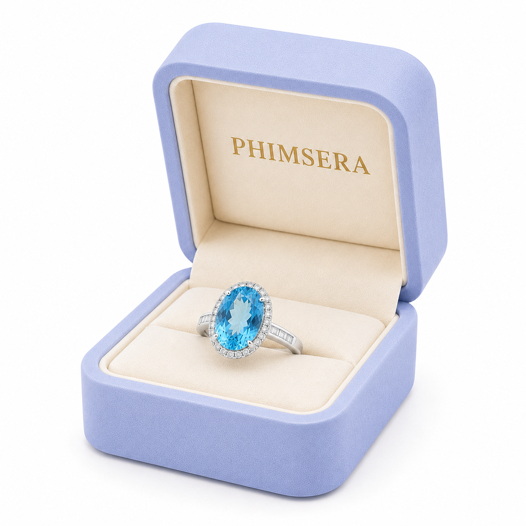 Swiss Blue Topaz Gemstone Ring 10x14mm 9CT