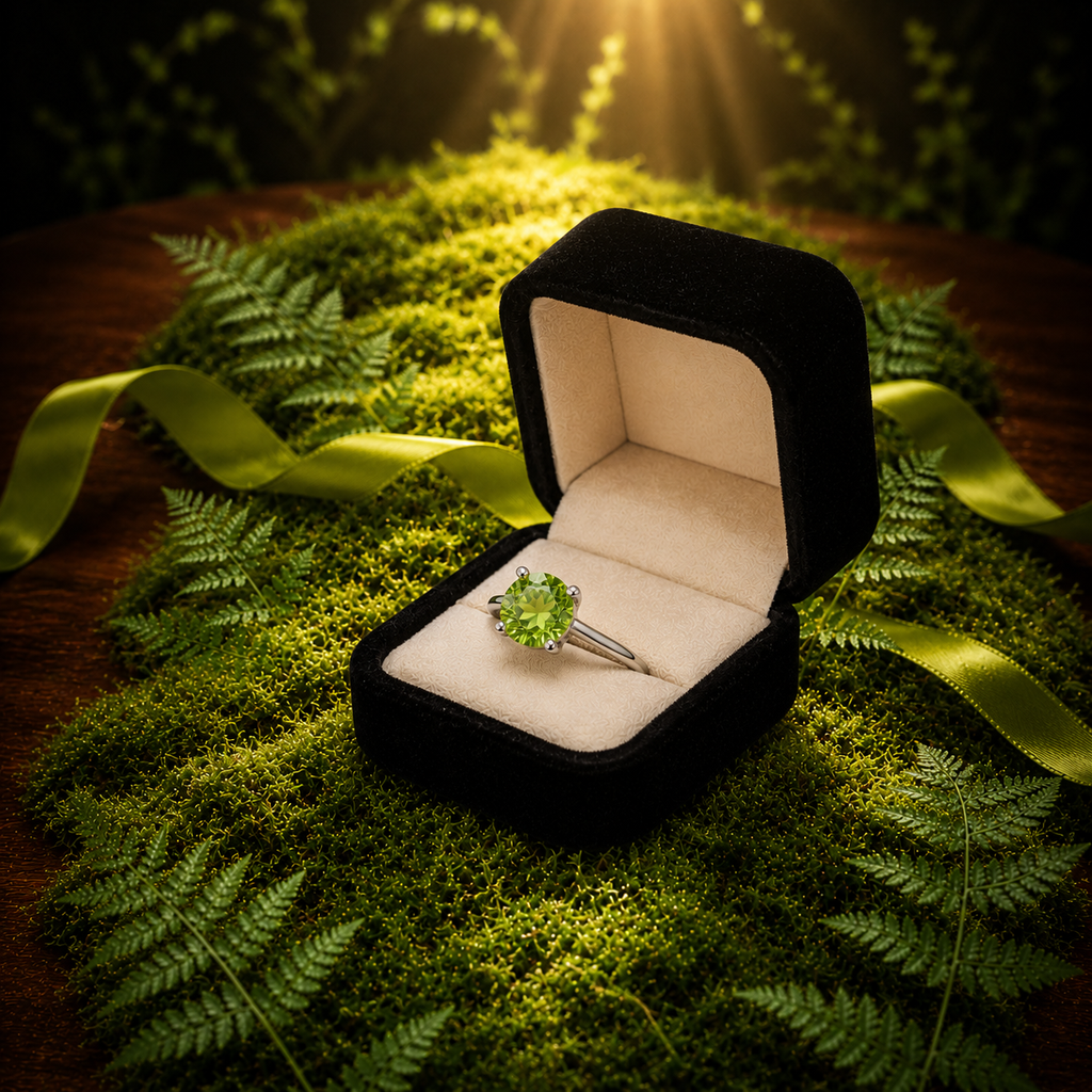 2CT Natural Peridot Birthstone Ring 8mm Platinum Plated Sterling Silver