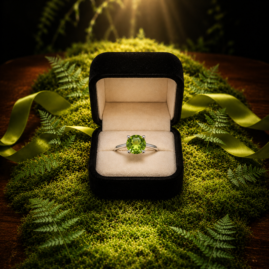 2CT Natural Peridot Birthstone Ring 8mm Platinum Plated Sterling Silver
