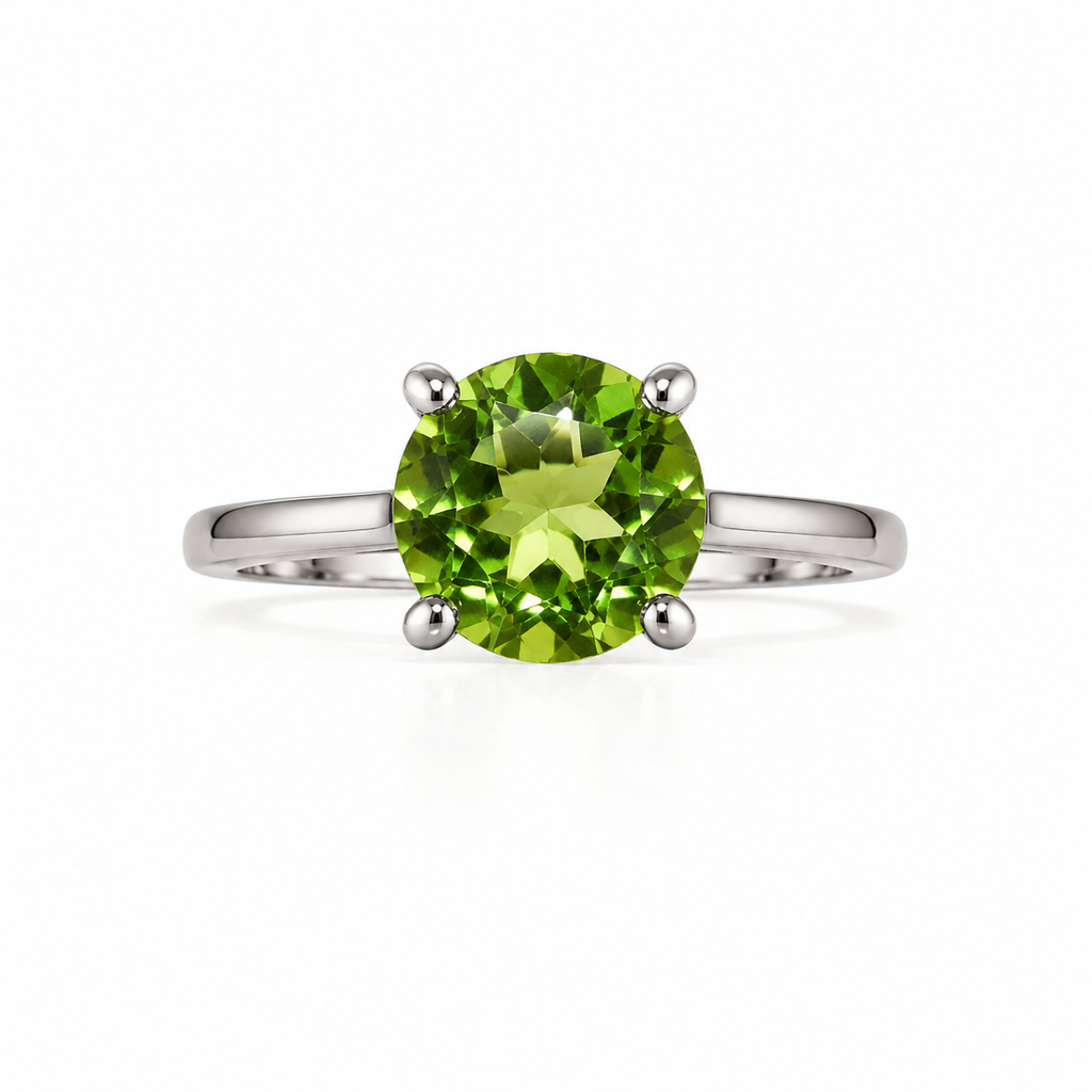 2CT Natural Peridot Birthstone Ring 8mm Platinum Plated Sterling Silver
