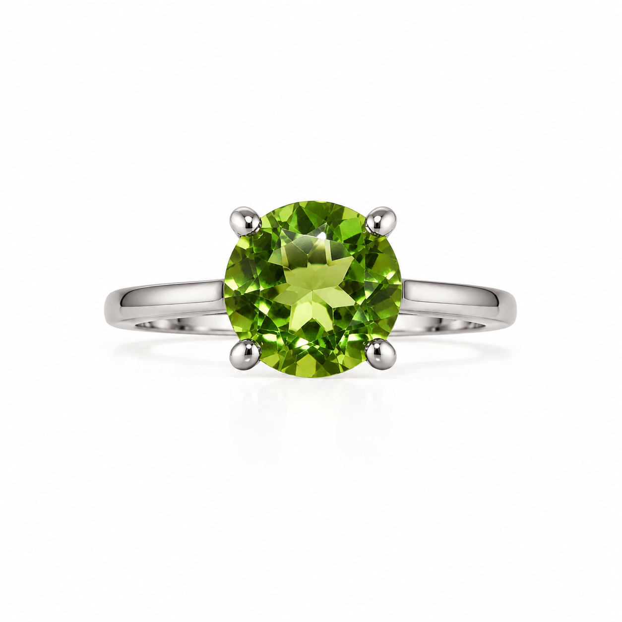 2CT Natural Peridot Birthstone Ring 8mm Platinum Plated Sterling Silver