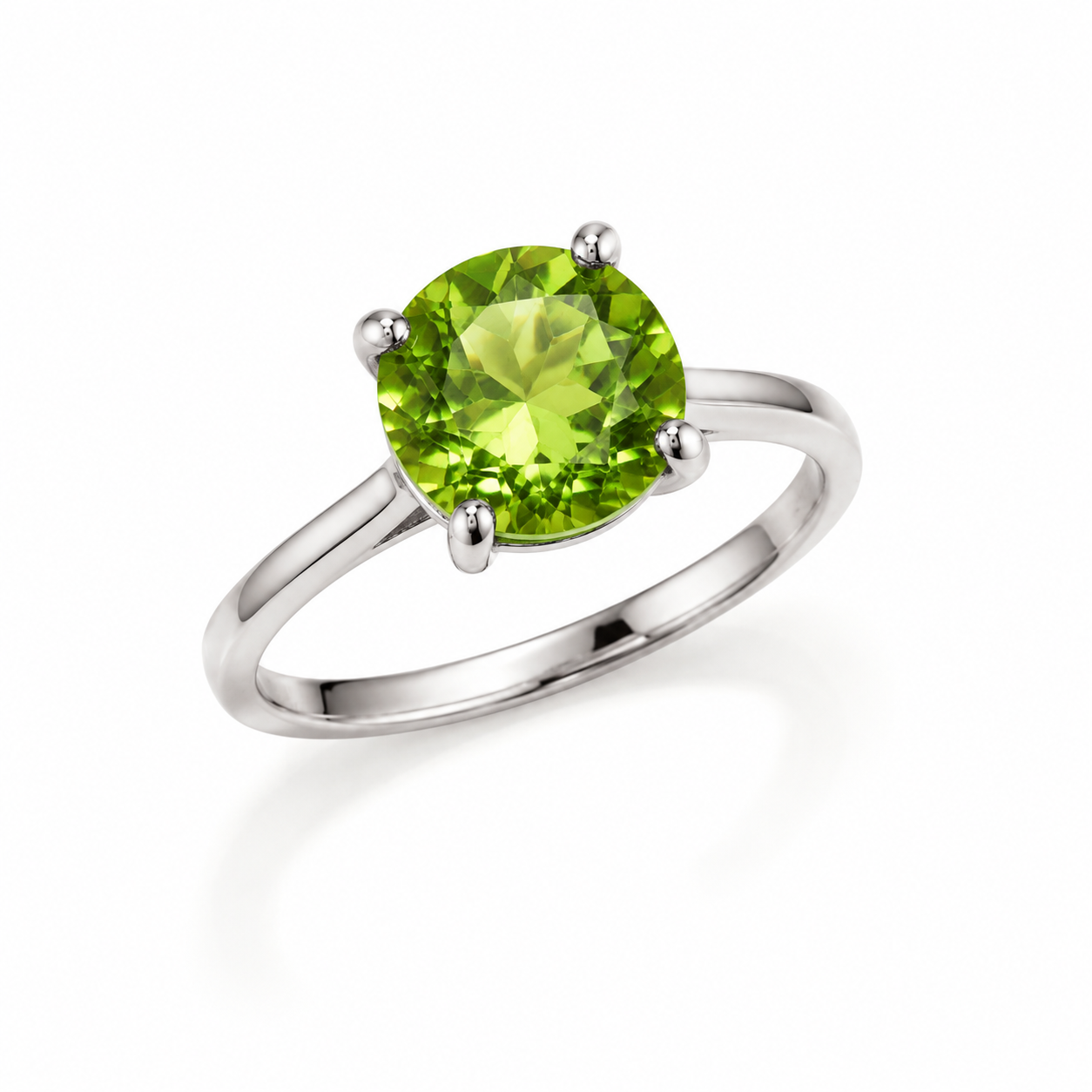 2CT Natural Peridot Birthstone Ring 8mm Platinum Plated Sterling Silver