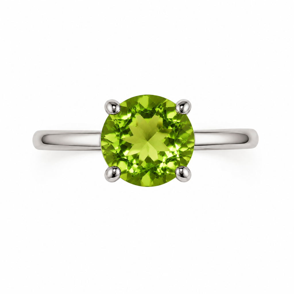 2CT Natural Peridot Birthstone Ring 8mm Platinum Plated Sterling Silver