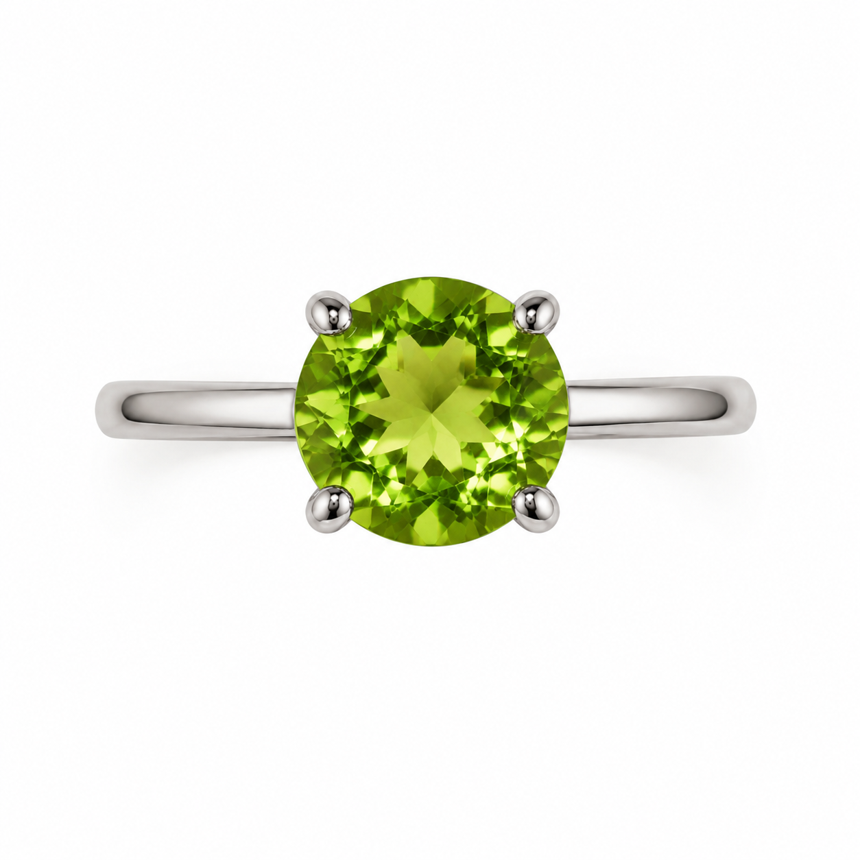 2CT Natural Peridot Birthstone Ring 8mm Platinum Plated Sterling Silver