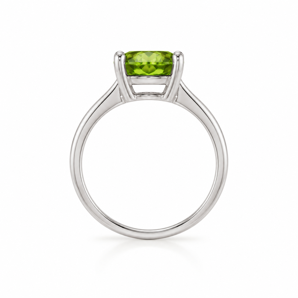 2CT Natural Peridot Birthstone Ring 8mm Platinum Plated Sterling Silver
