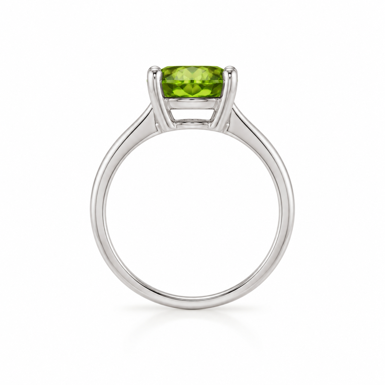 2CT Natural Peridot Birthstone Ring 8mm Platinum Plated Sterling Silver