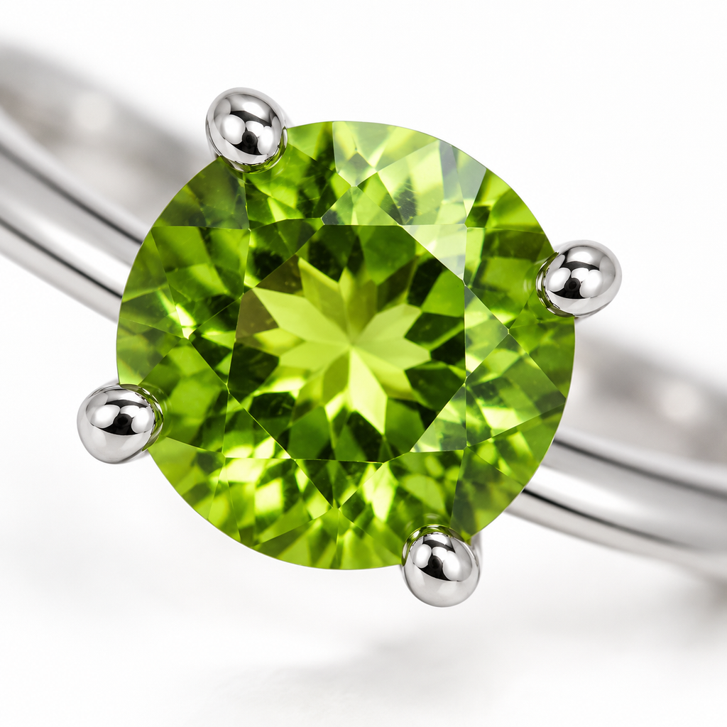 2CT Natural Peridot Birthstone Ring 8mm Platinum Plated Sterling Silver
