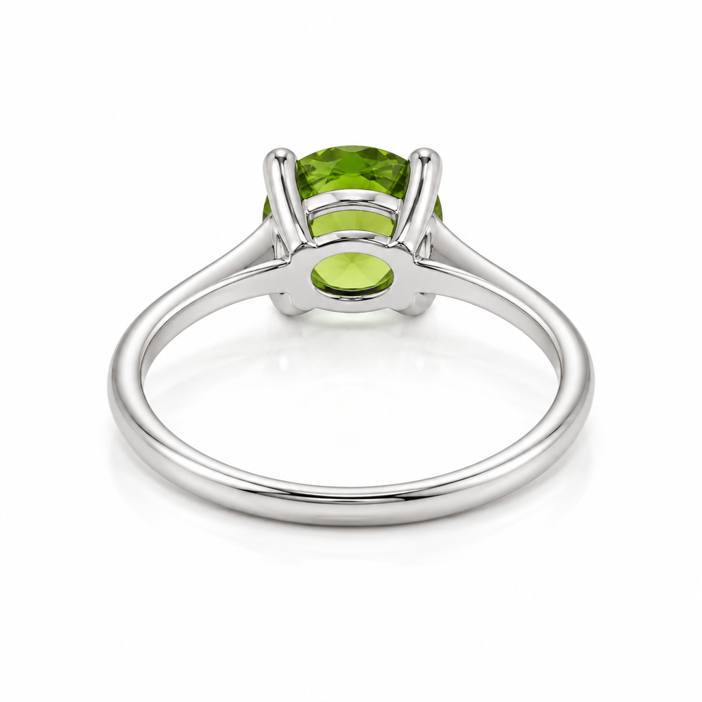 2CT Natural Peridot Birthstone Ring 8mm Platinum Plated Sterling Silver