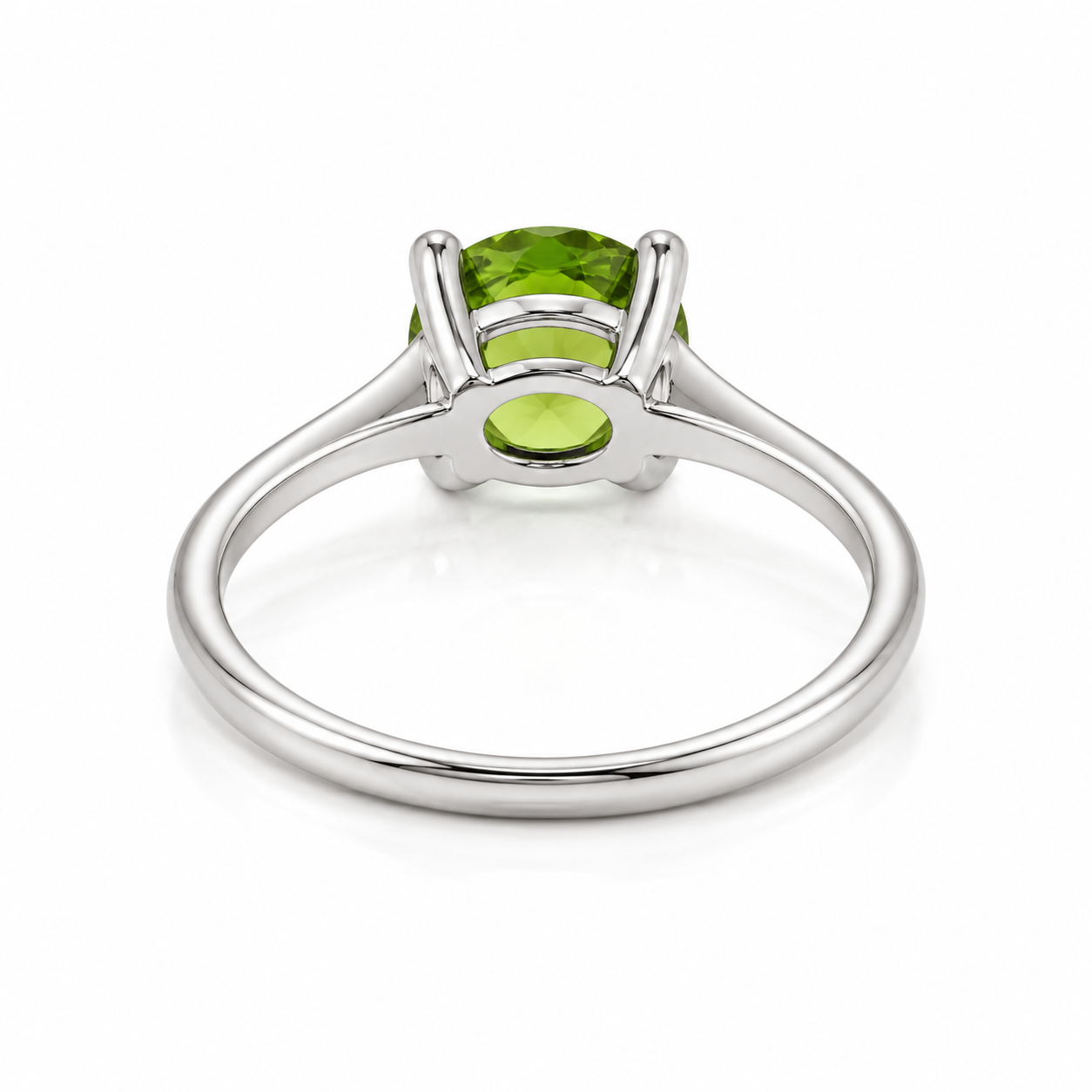 2CT Natural Peridot Birthstone Ring 8mm Platinum Plated Sterling Silver