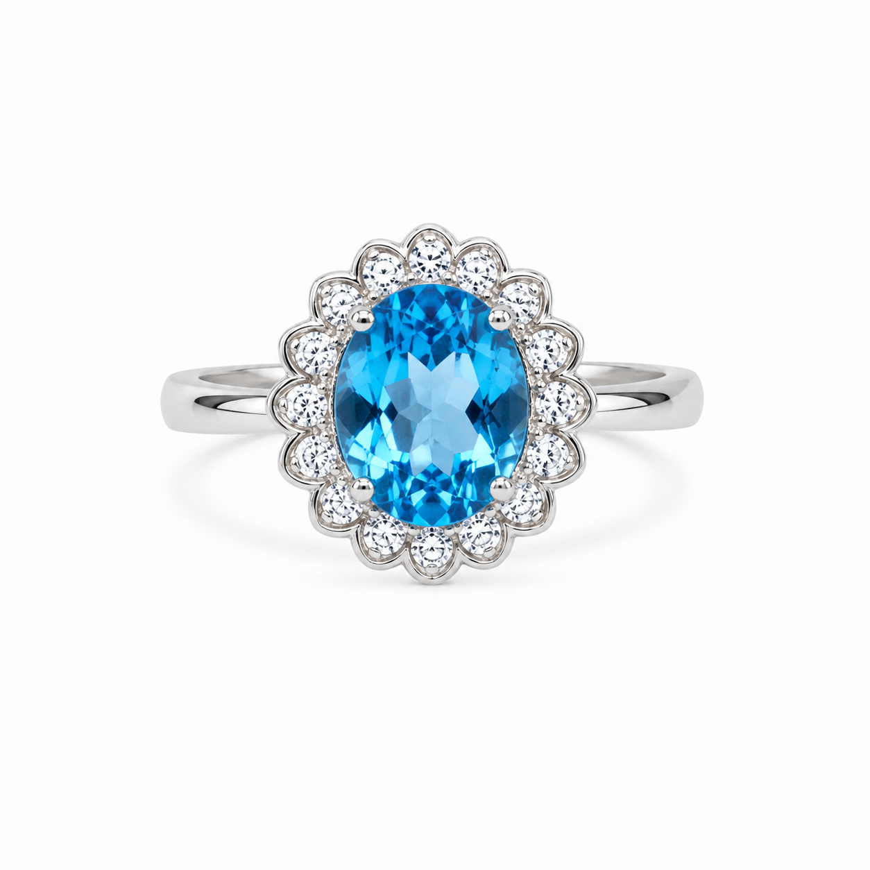 Blue Topaz Gemstone Ring Oval Cut 7x9mm