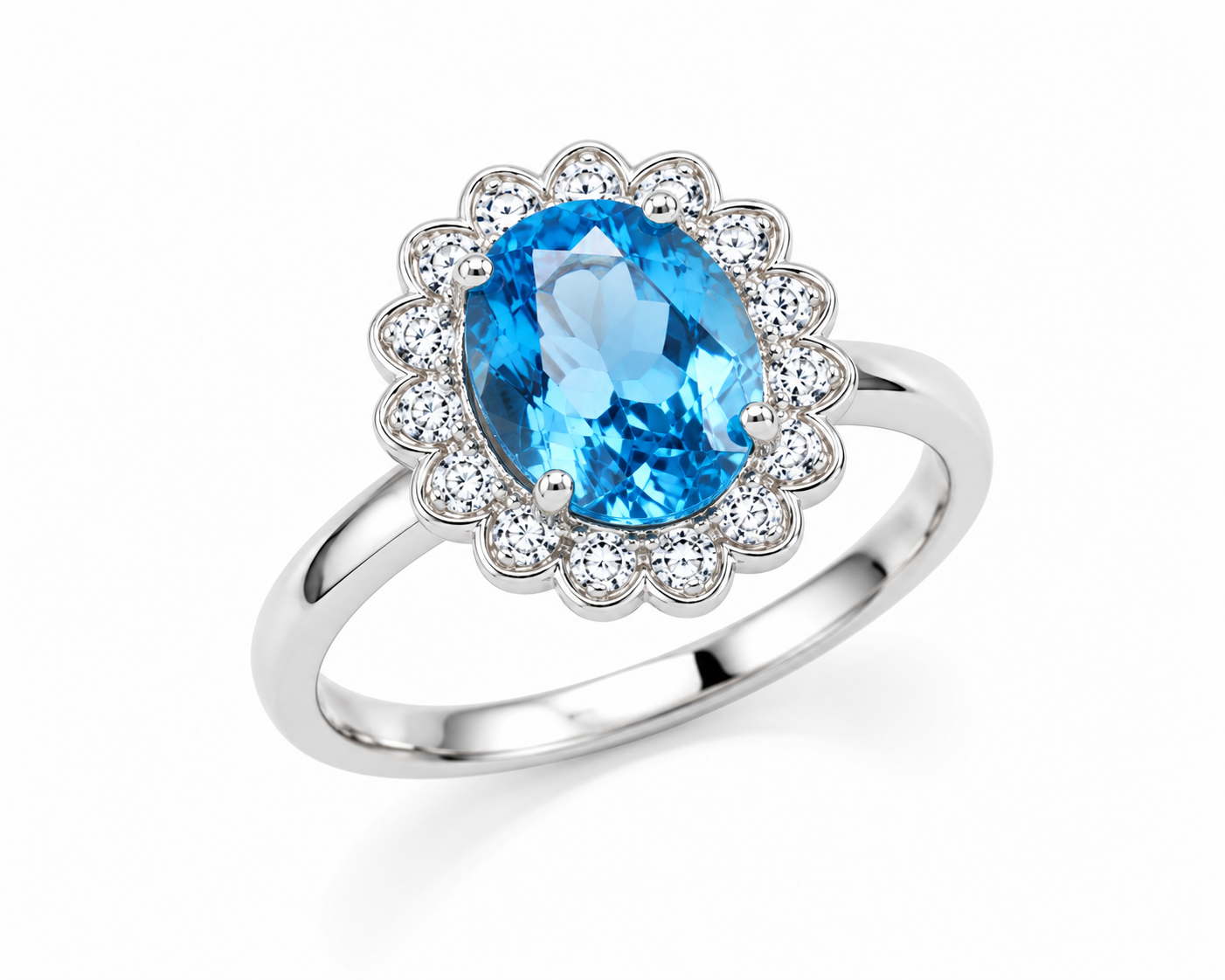 Blue Topaz Gemstone Ring Oval Cut 7x9mm