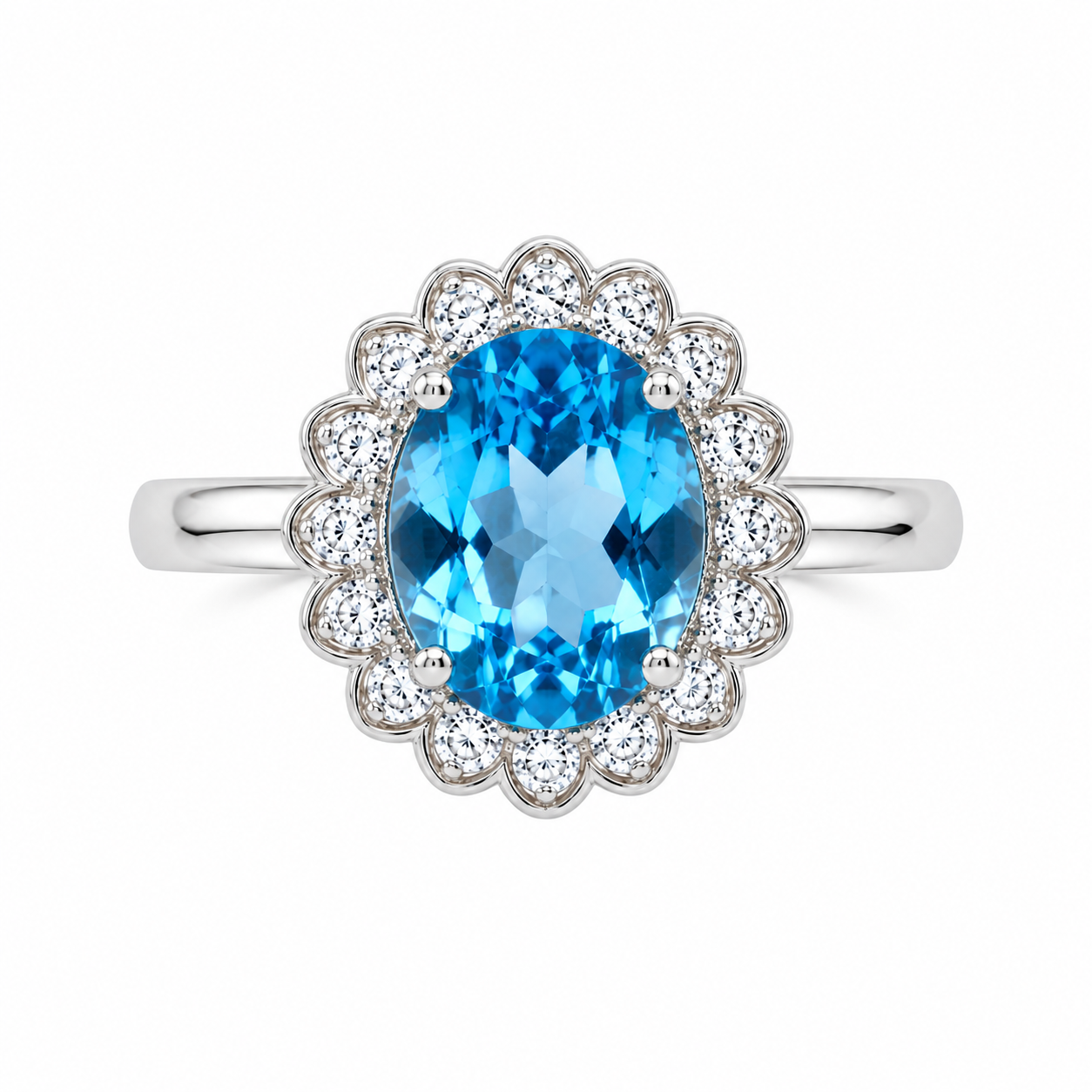 Blue Topaz Gemstone Ring Oval Cut 7x9mm