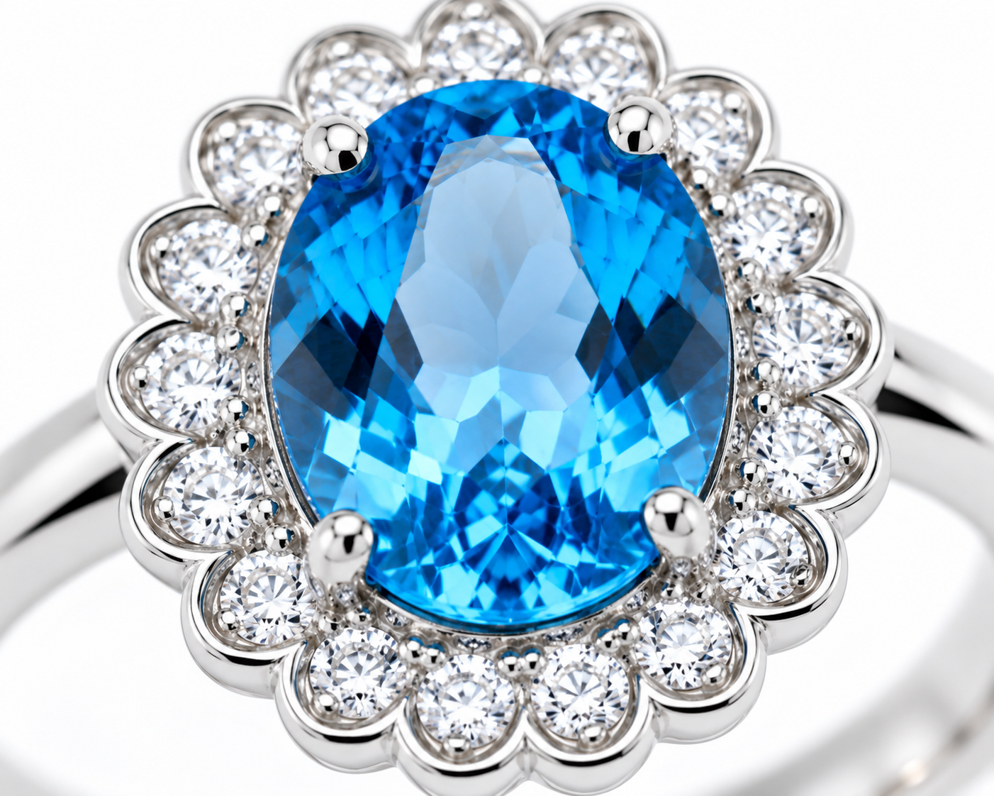 Blue Topaz Gemstone Ring Oval Cut 7x9mm
