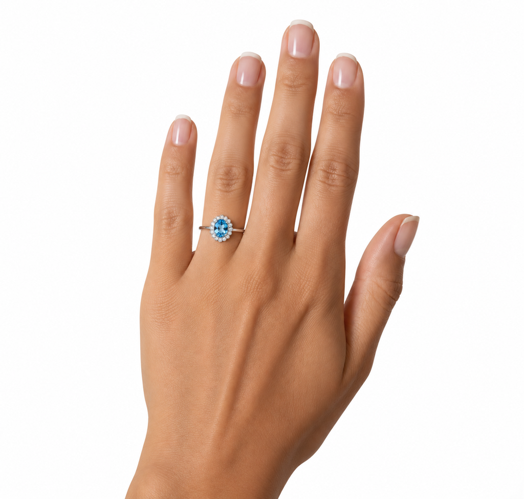 Blue Topaz Gemstone Ring Oval Cut 7x9mm