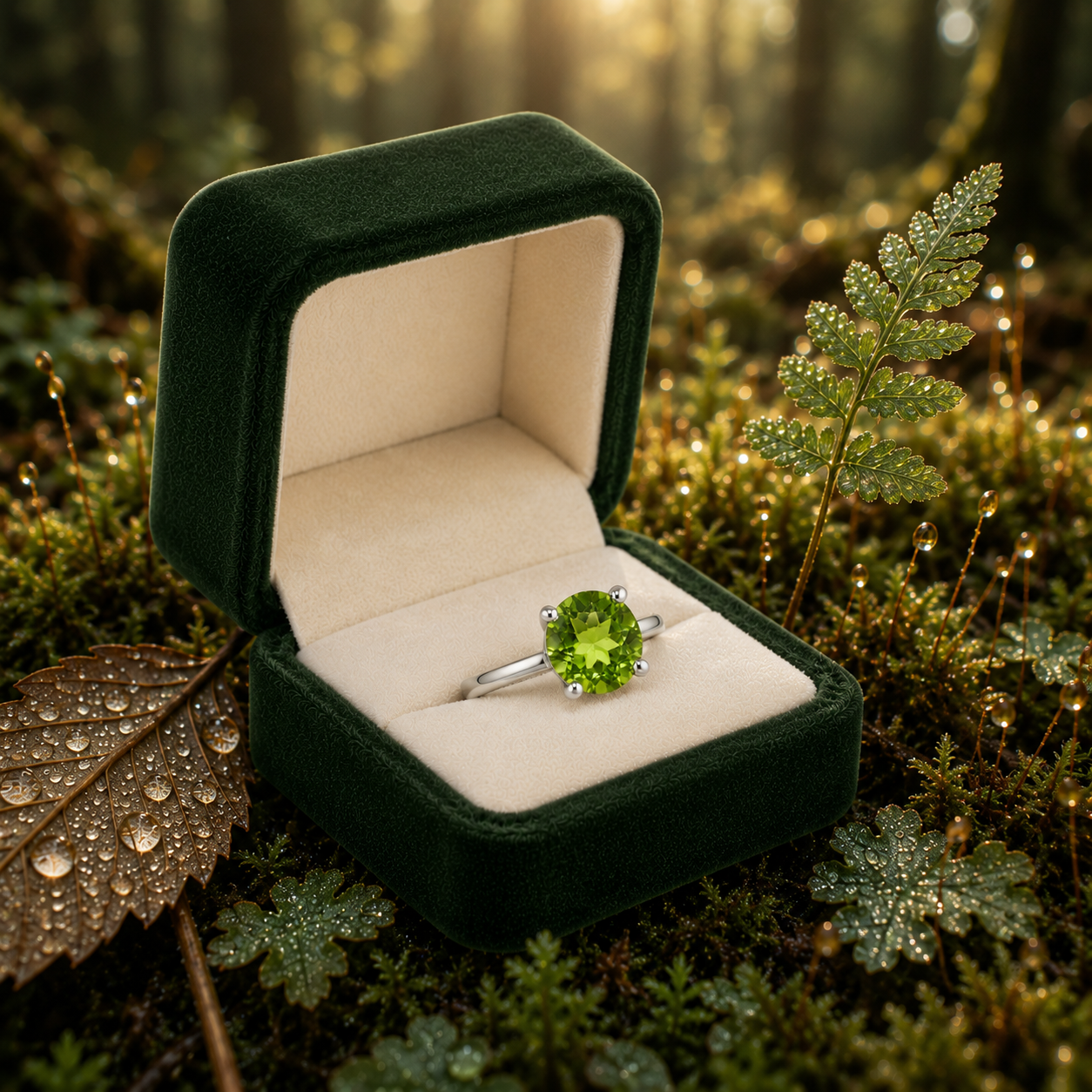 2CT Natural Peridot Birthstone Ring 8mm Platinum Plated Sterling Silver