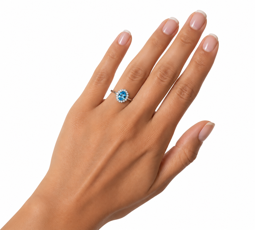 Blue Topaz Gemstone Ring Oval Cut 7x9mm