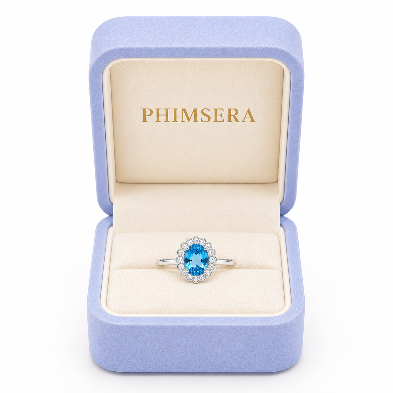 Blue Topaz Gemstone Ring Oval Cut 7x9mm