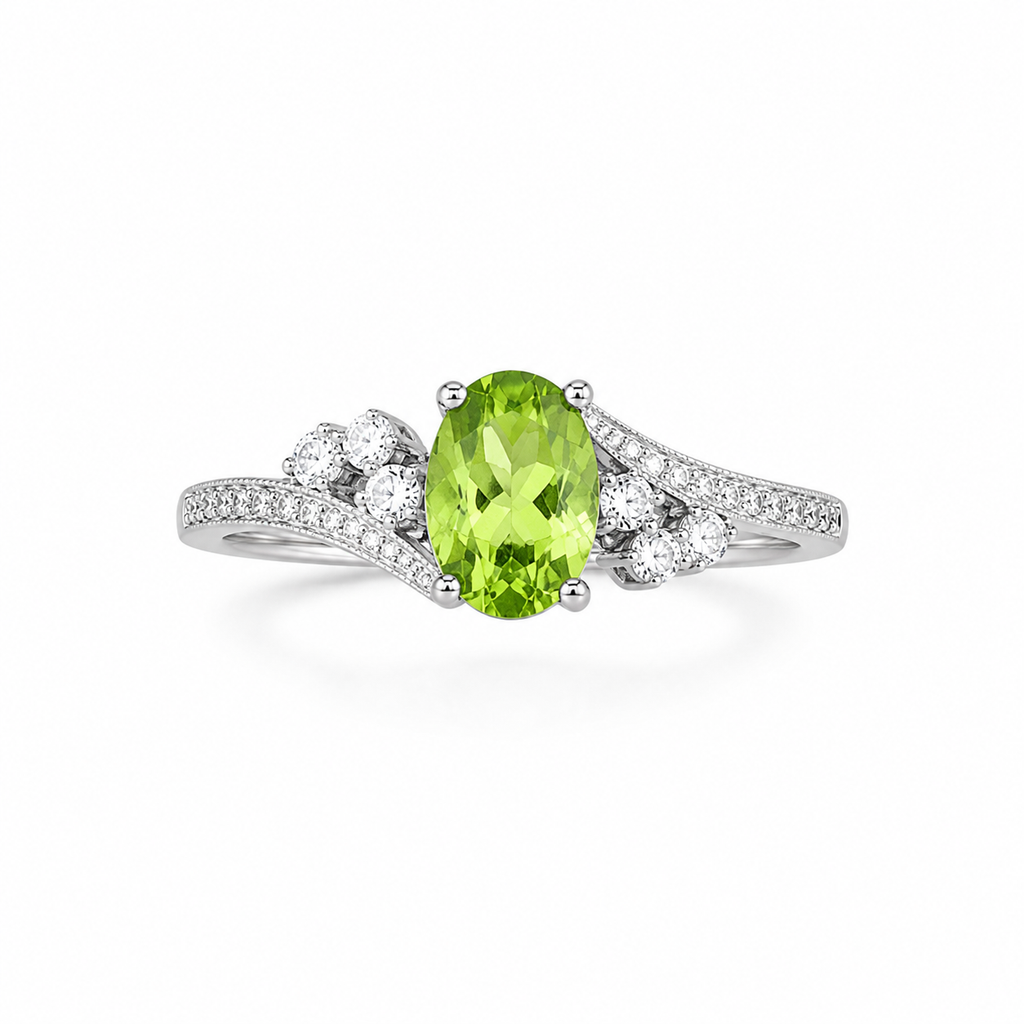 1CT August Birthstone Peridot Ring, Natural Peridot Ring 5x7mm