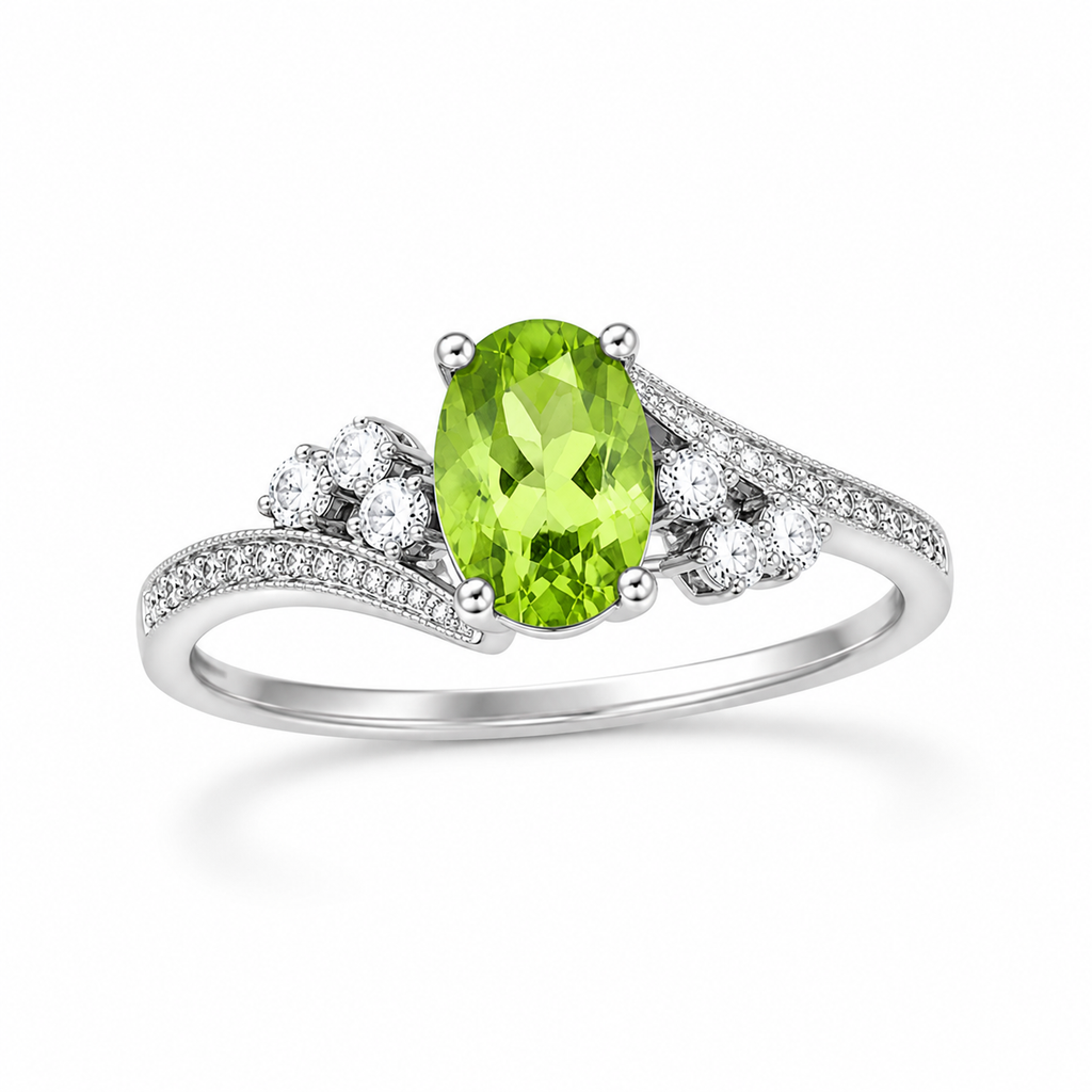 1CT August Birthstone Peridot Ring, Natural Peridot Ring 5x7mm