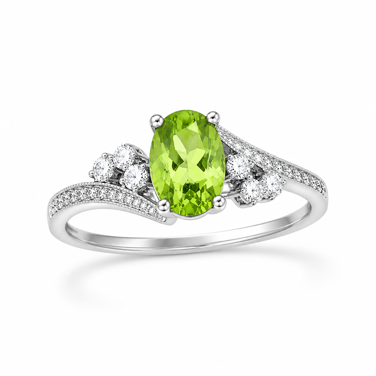 1CT August Birthstone Peridot Ring, Natural Peridot Ring 5x7mm