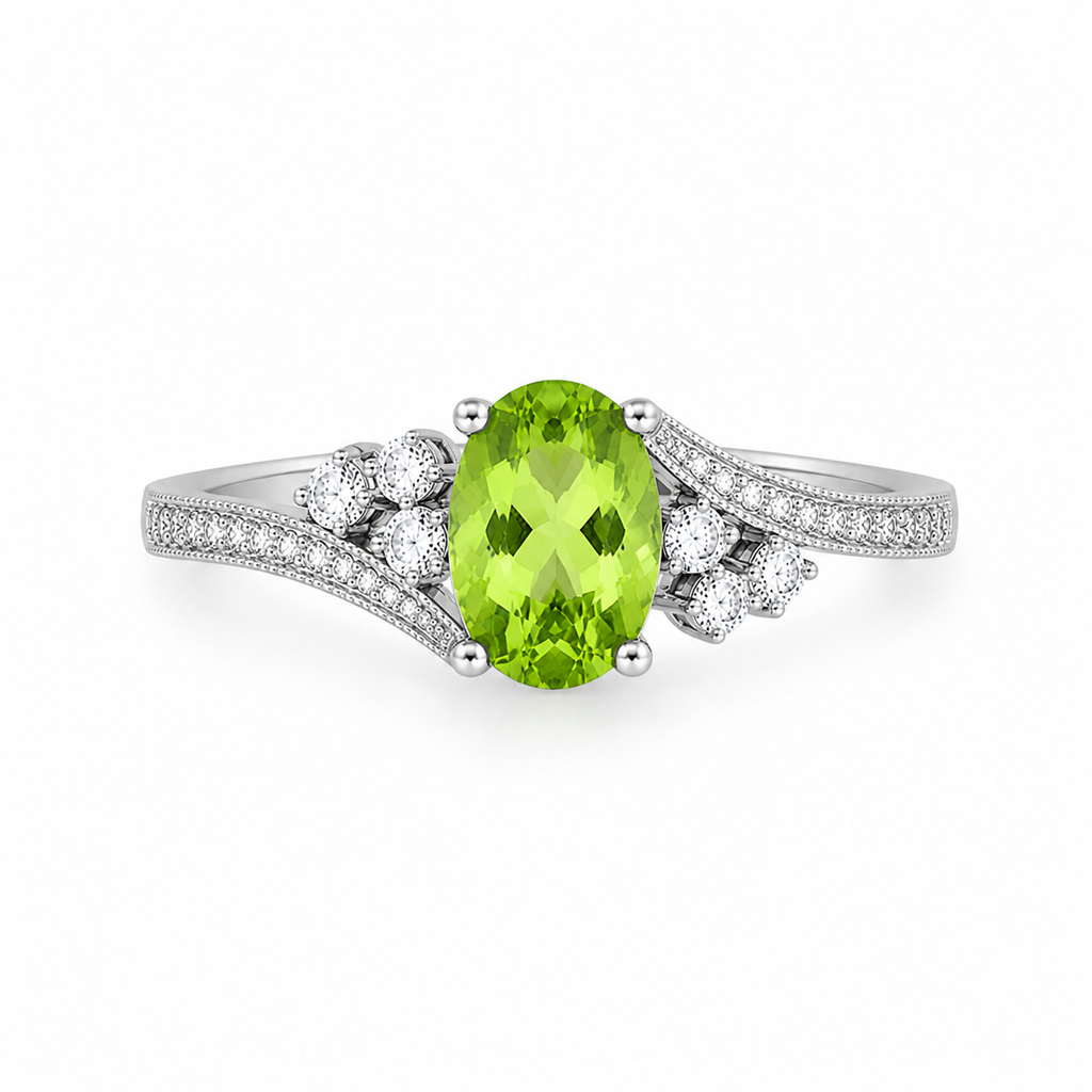 1CT August Birthstone Peridot Ring, Natural Peridot Ring 5x7mm