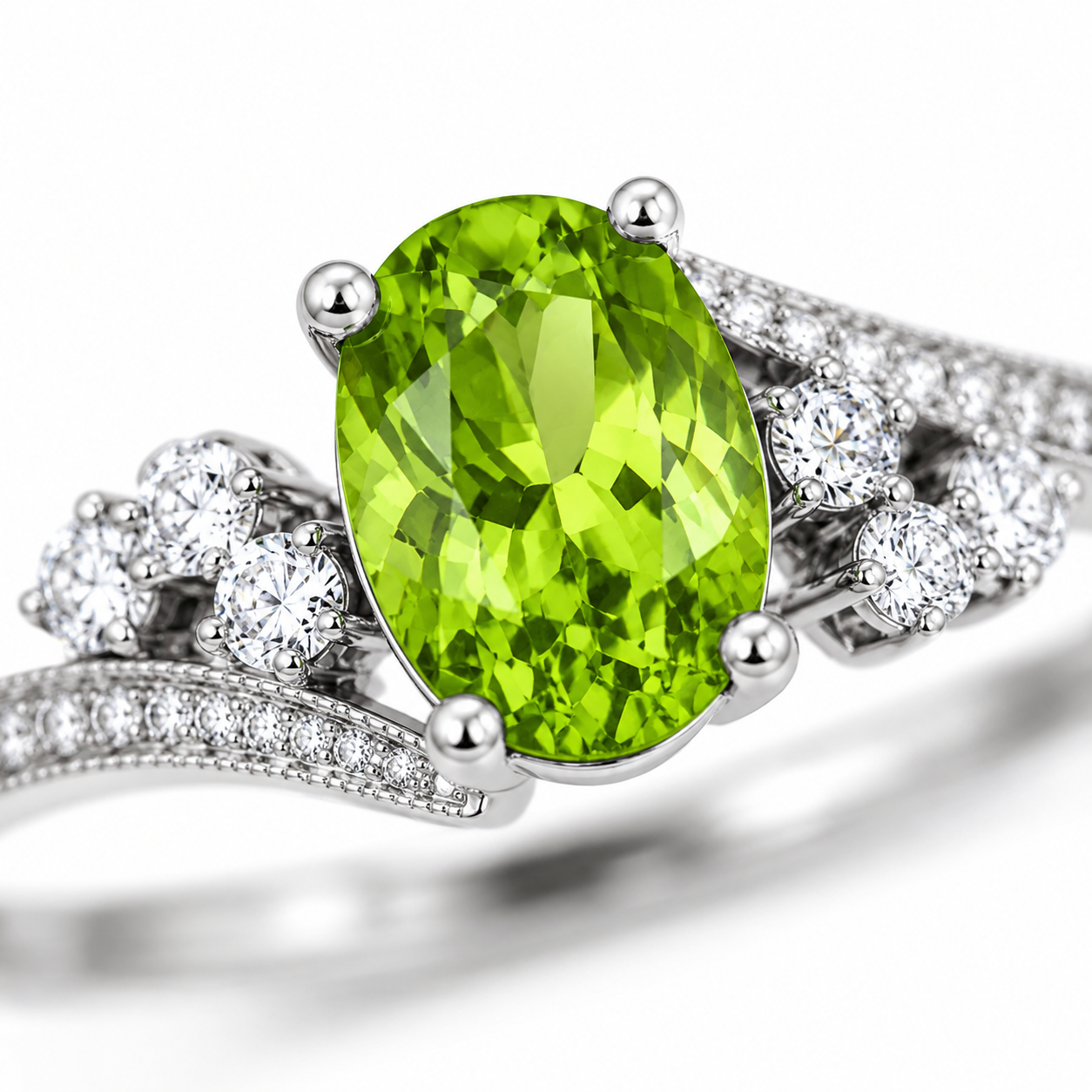 1CT August Birthstone Peridot Ring, Natural Peridot Ring 5x7mm