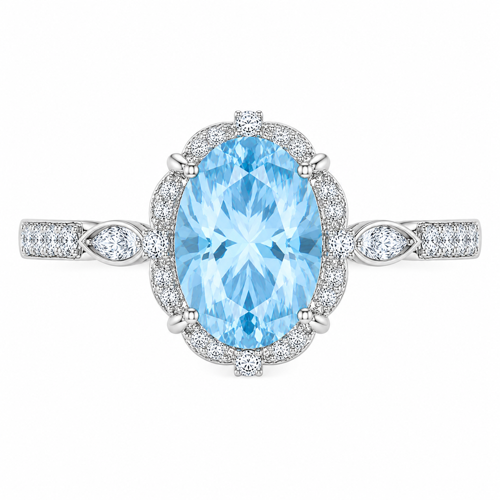 6 CT Oval Cut Sky Blue Topaz Gemstone Ring 10x14mm