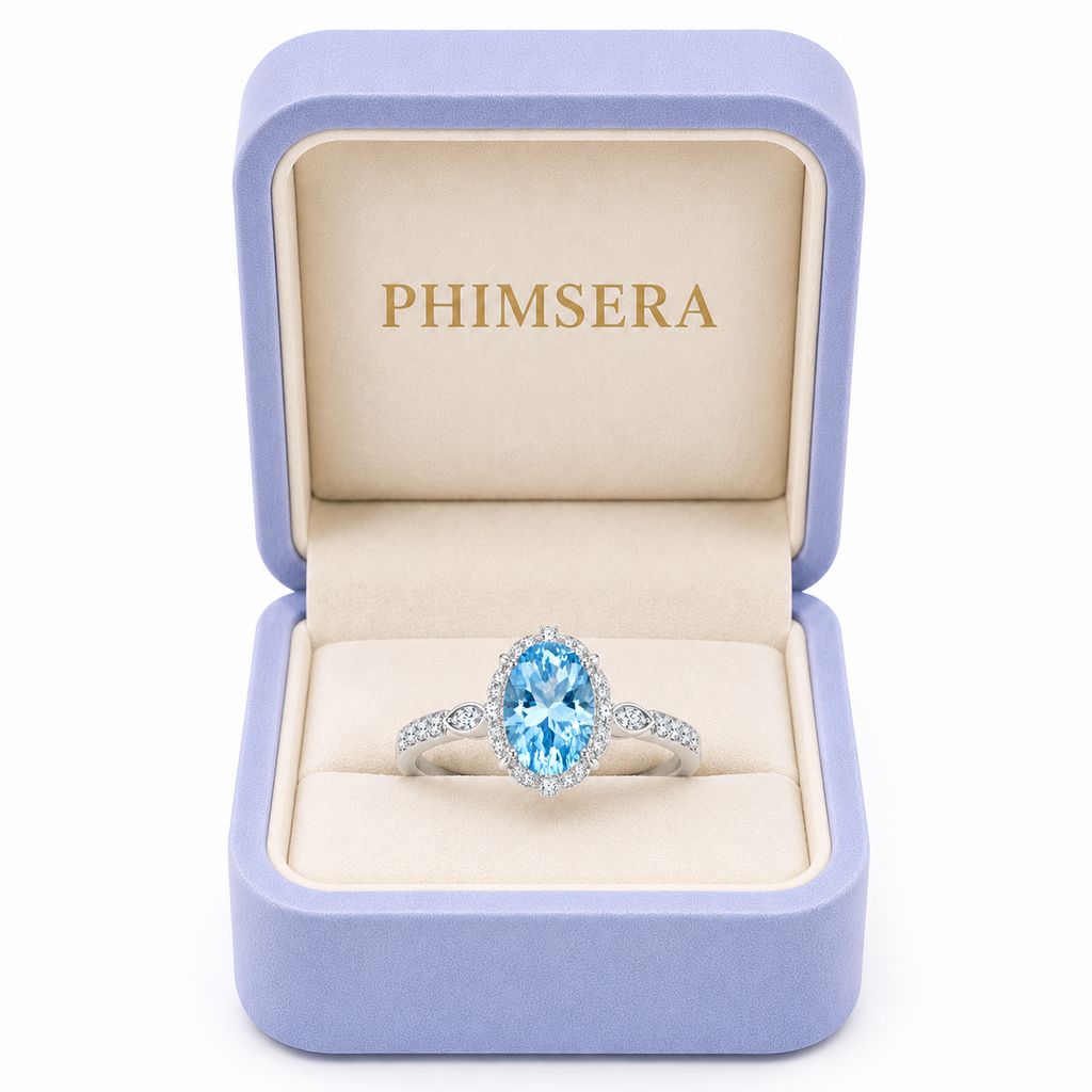 6 CT Oval Cut Sky Blue Topaz Gemstone Ring 10x14mm