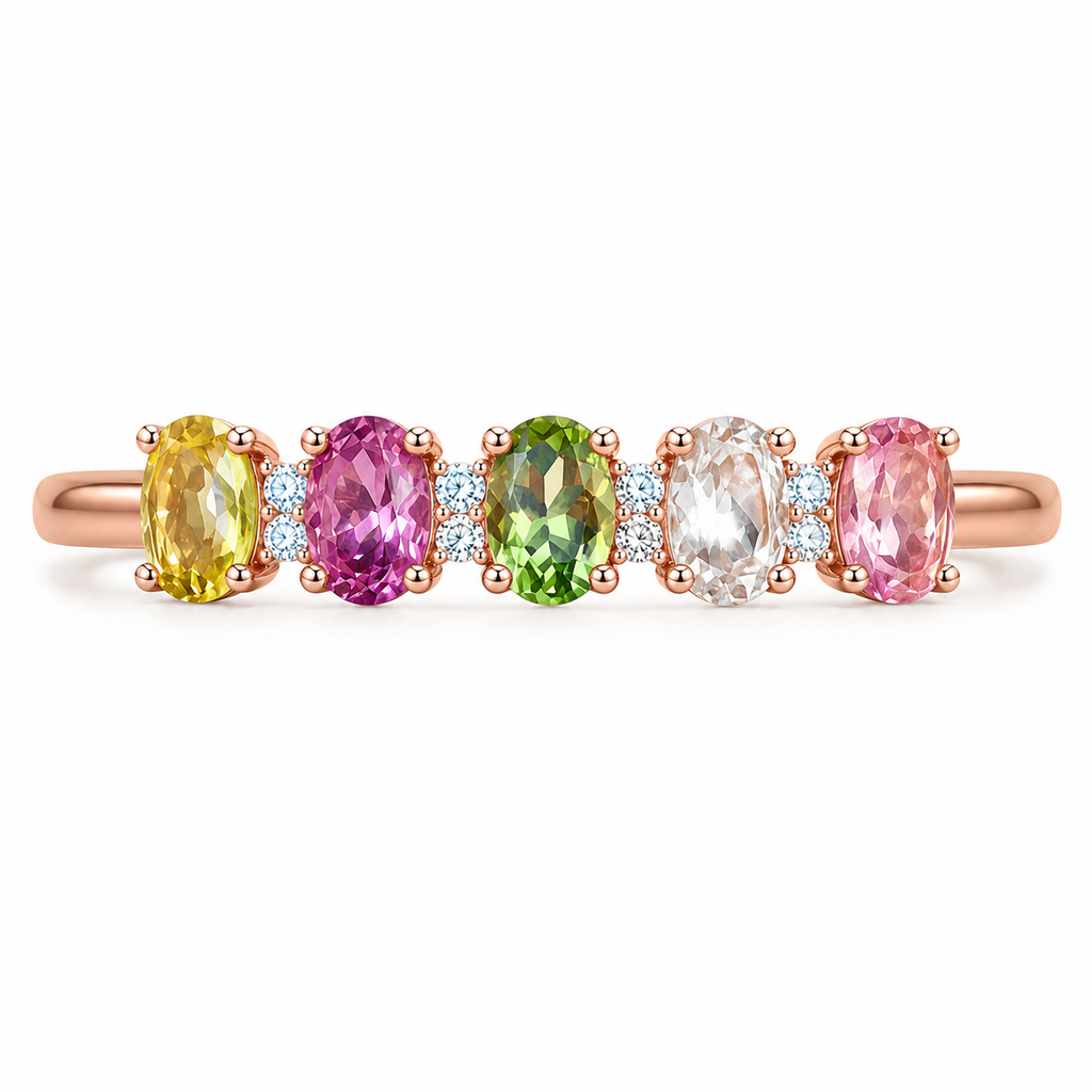 Natural Tourmaline Ring, Multi Tourmaline Ring, Five Stone Ring, Tourmaline Jewelry, 3x4mm Tourmaline, Colorful Gemstone, Natural Gemstone, October Birthstone, Sterling Silver Ring, 925 Sterling Silver, Platinum Plated, Gold Plated, Rose Gold Plated, Gemstone Ring, Fine Jewelry, Classic Ring, Elegant Ring, Everyday Jewelry, Luxury Ring, Colorful Jewelry, Gift For Her, Birthday Gift, Anniversary Gift, Mother's Day Gift, Valentine's Day Gift, Christmas Gift, PHIMSERA, Made To Order