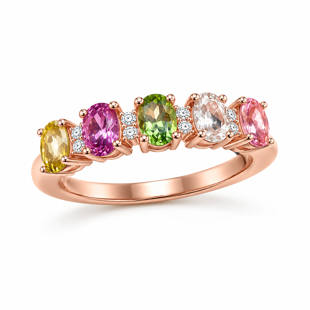 Natural Tourmaline Ring, Multi Tourmaline Ring, Five Stone Ring, Tourmaline Jewelry, 3x4mm Tourmaline, Colorful Gemstone, Natural Gemstone, October Birthstone, Sterling Silver Ring, 925 Sterling Silver, Platinum Plated, Gold Plated, Rose Gold Plated, Gemstone Ring, Fine Jewelry, Classic Ring, Elegant Ring, Everyday Jewelry, Luxury Ring, Colorful Jewelry, Gift For Her, Birthday Gift, Anniversary Gift, Mother's Day Gift, Valentine's Day Gift, Christmas Gift, PHIMSERA, Made To Order