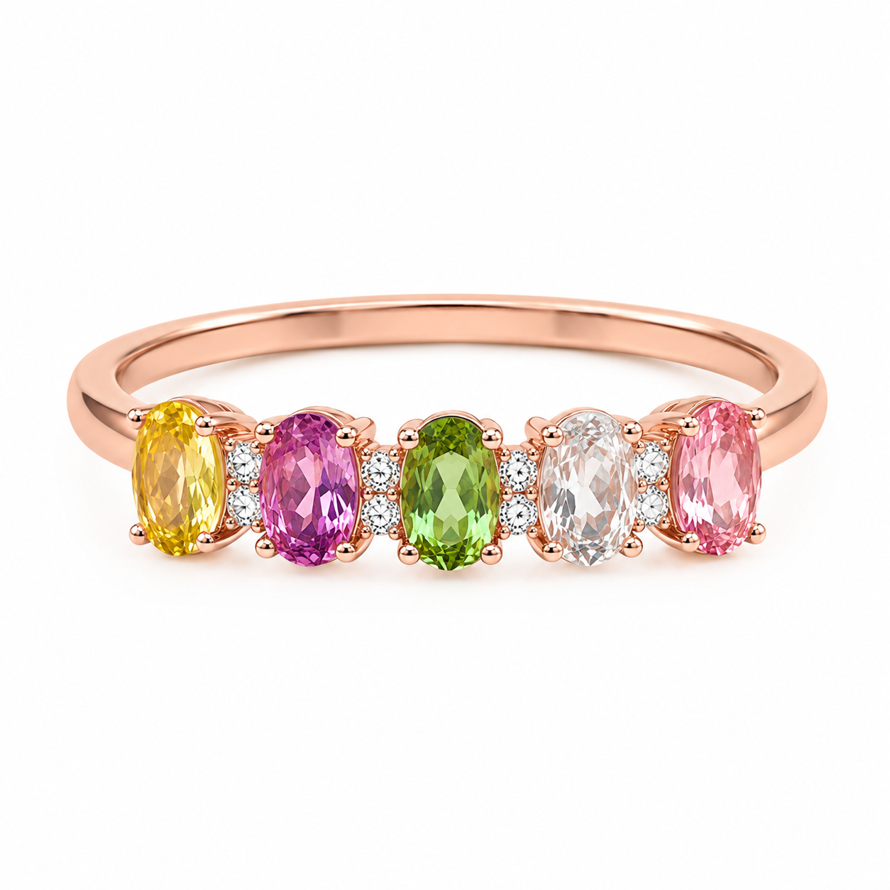 Natural Tourmaline Ring, Multi Tourmaline Ring, Five Stone Ring, Tourmaline Jewelry, 3x4mm Tourmaline, Colorful Gemstone, Natural Gemstone, October Birthstone, Sterling Silver Ring, 925 Sterling Silver, Platinum Plated, Gold Plated, Rose Gold Plated, Gemstone Ring, Fine Jewelry, Classic Ring, Elegant Ring, Everyday Jewelry, Luxury Ring, Colorful Jewelry, Gift For Her, Birthday Gift, Anniversary Gift, Mother's Day Gift, Valentine's Day Gift, Christmas Gift, PHIMSERA, Made To Order