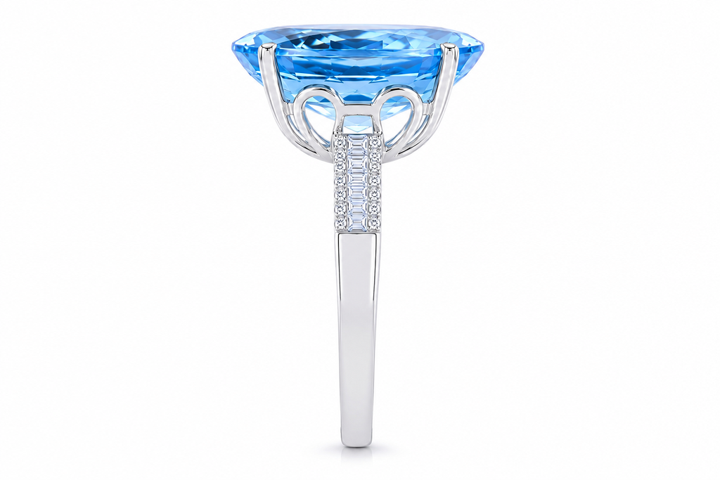Swiss Blue Topaz Statement Ring 15CT 13x18mm, Large Blue Topaz Gemstone Ring