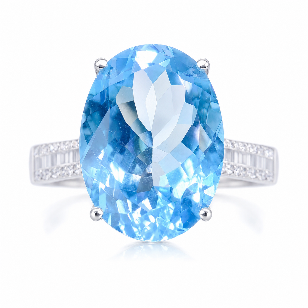 Swiss Blue Topaz Statement Ring 15CT 13x18mm, Large Blue Topaz Gemstone Ring