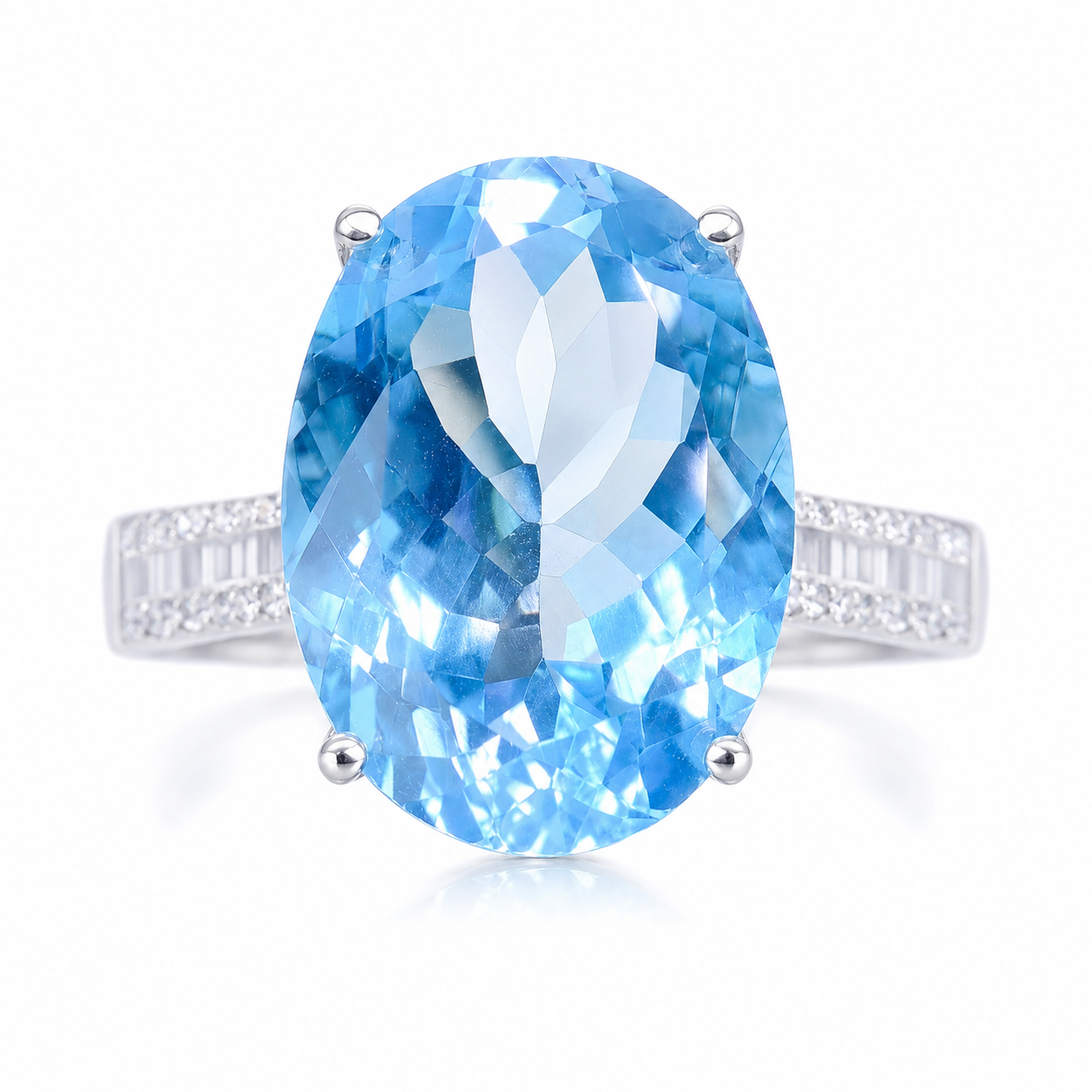 Swiss Blue Topaz Statement Ring 15CT 13x18mm, Large Blue Topaz Gemstone Ring