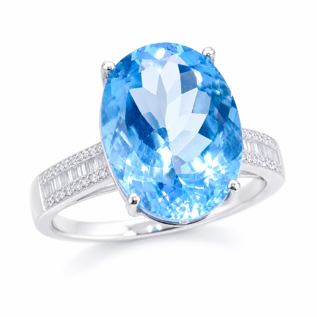 Swiss Blue Topaz Statement Ring 15CT 13x18mm, Large Blue Topaz Gemstone Ring