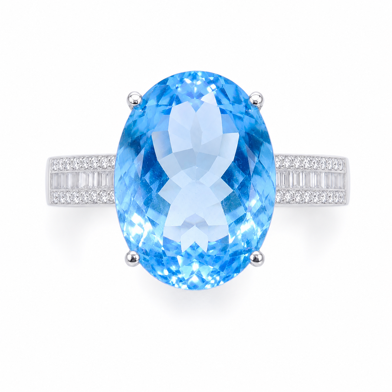 Swiss Blue Topaz Statement Ring 15CT 13x18mm, Large Blue Topaz Gemstone Ring