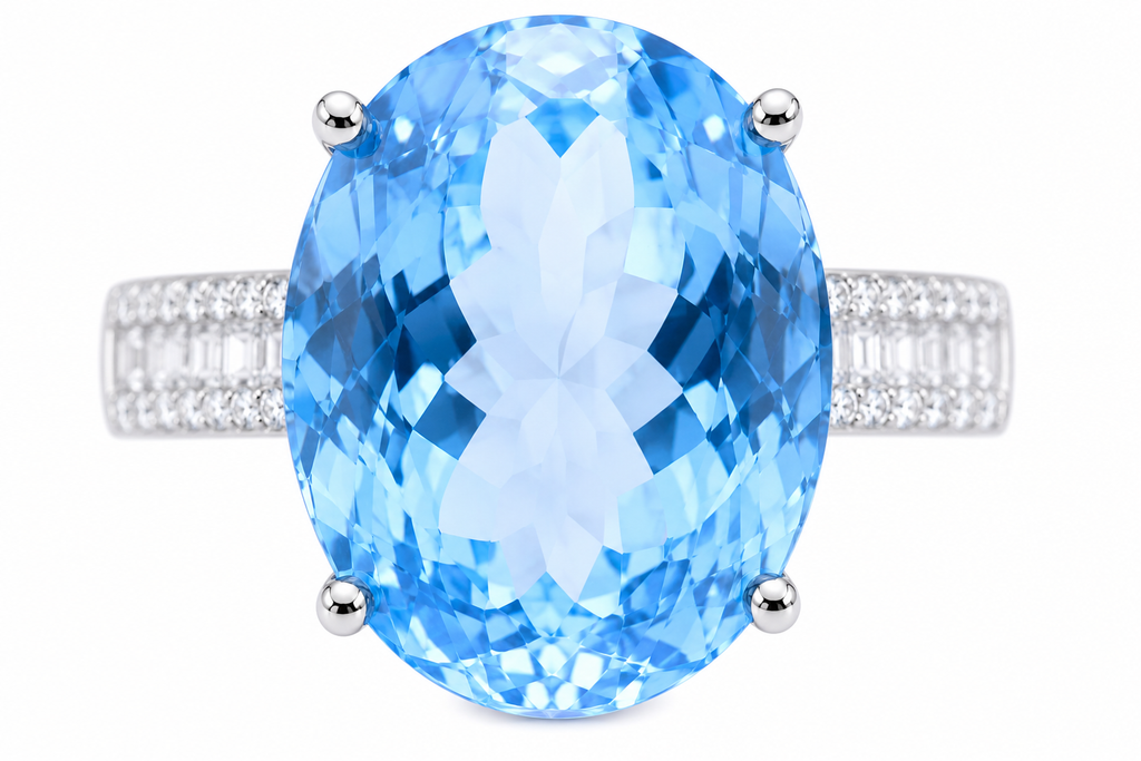 Swiss Blue Topaz Statement Ring 15CT 13x18mm, Large Blue Topaz Gemstone Ring