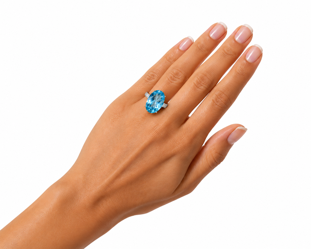 Swiss Blue Topaz Statement Ring 15CT 13x18mm, Large Blue Topaz Gemstone Ring