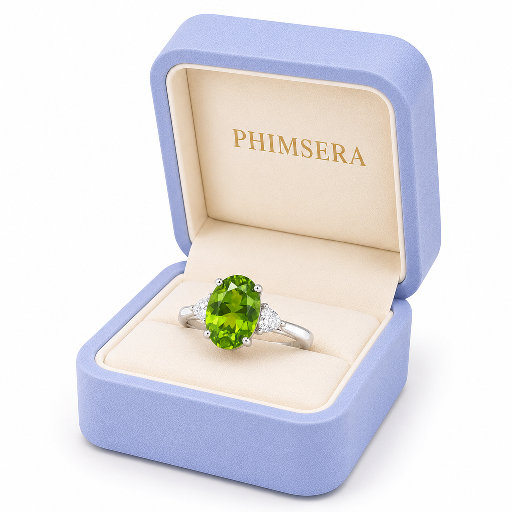 3CT Peridot Birthstone Ring 925 Sterling Silver 8x10mm