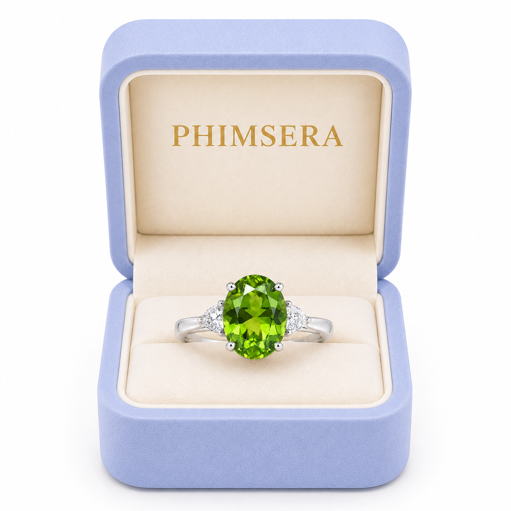 3CT Peridot Birthstone Ring 925 Sterling Silver 8x10mm