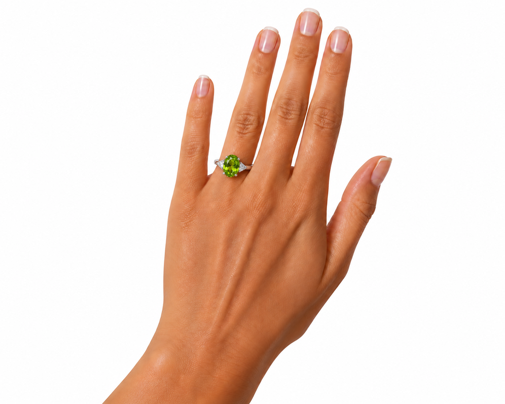 3CT Peridot Birthstone Ring 925 Sterling Silver 8x10mm