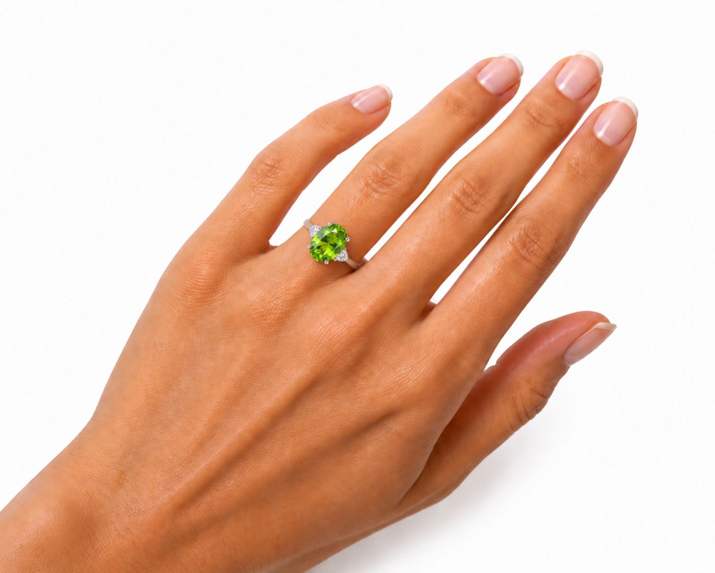 3CT Peridot Birthstone Ring 925 Sterling Silver 8x10mm