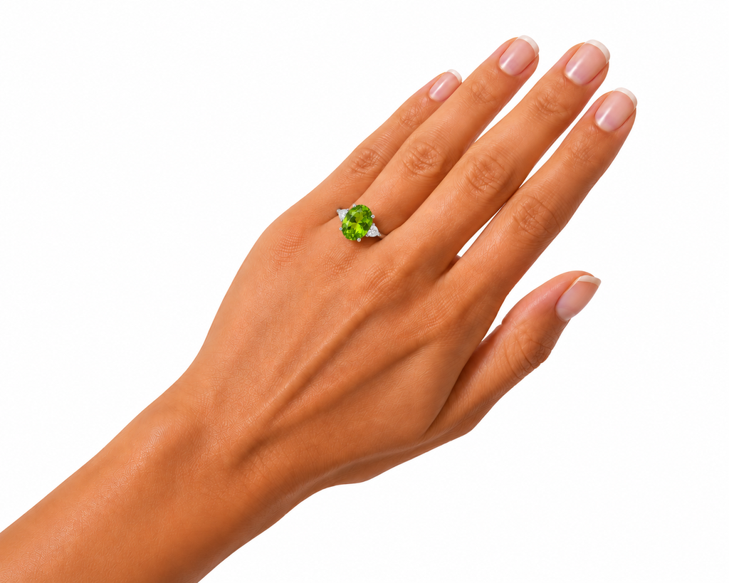 3CT Peridot Birthstone Ring 925 Sterling Silver 8x10mm