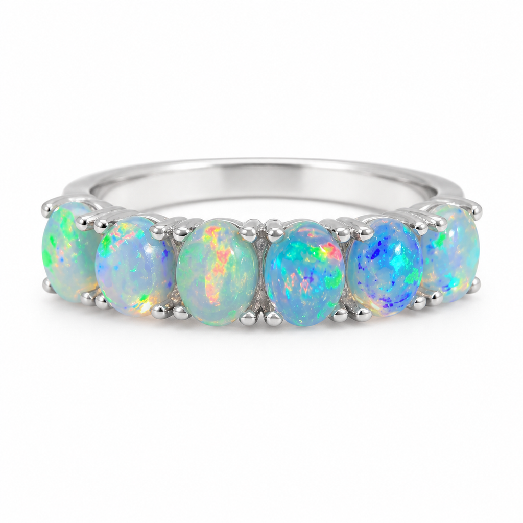 Australian Opal Band Ring 3x4mm Sterling Silver