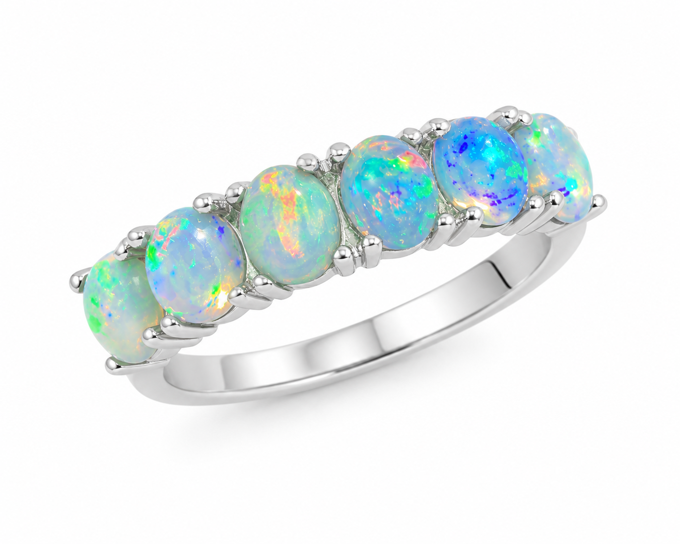 Australian Opal Band Ring 3x4mm Sterling Silver