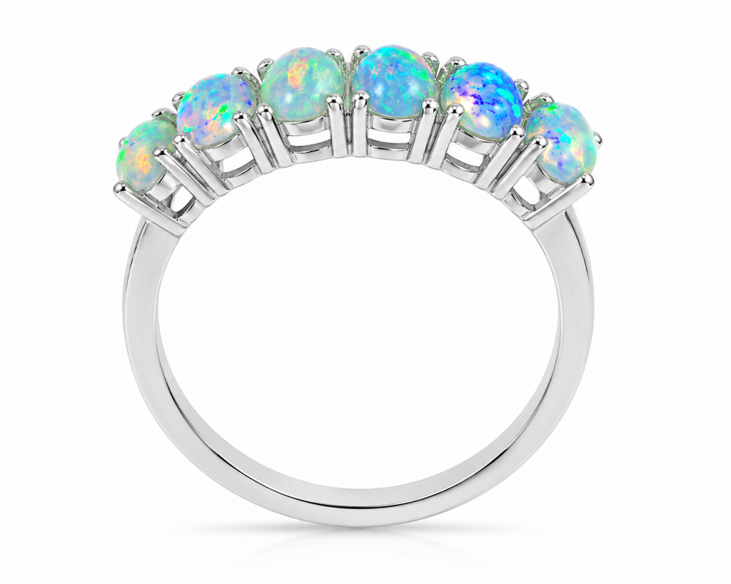 Australian Opal Band Ring 3x4mm Sterling Silver