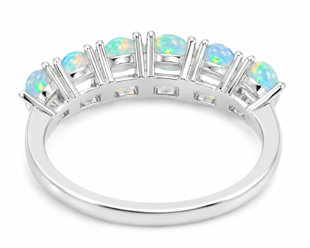 Australian Opal Band Ring 3x4mm Sterling Silver