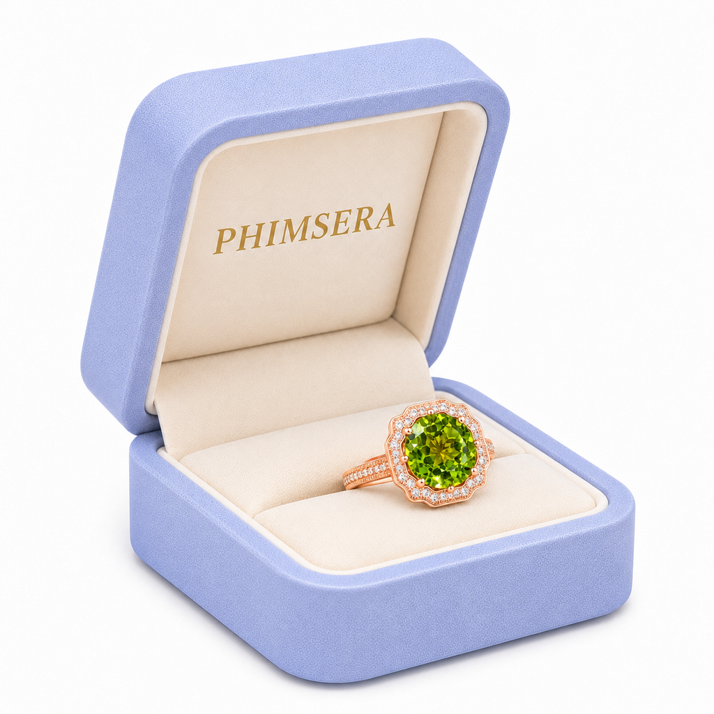 Natural Peridot Gemstone Ring 9mm 3.5CT, August Birthstone Peridot Ring Sterling