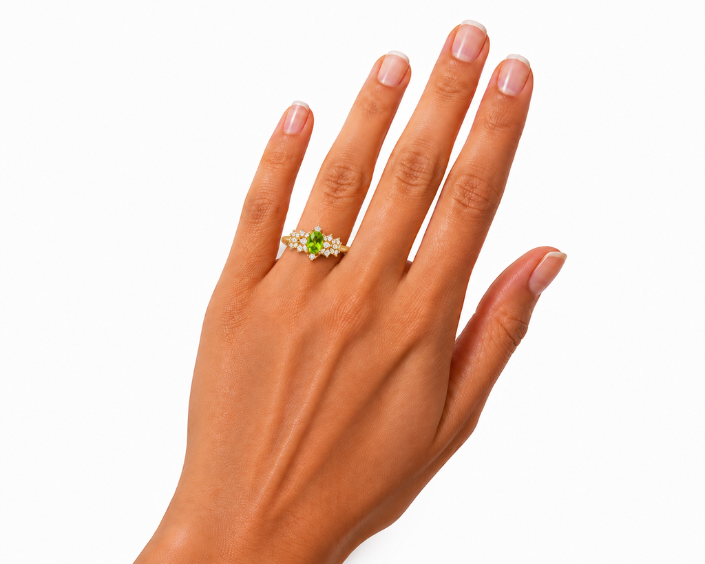 Natural Peridot Gemstone Statement Ring 5x7mm, August Birthstone Peridot Ring